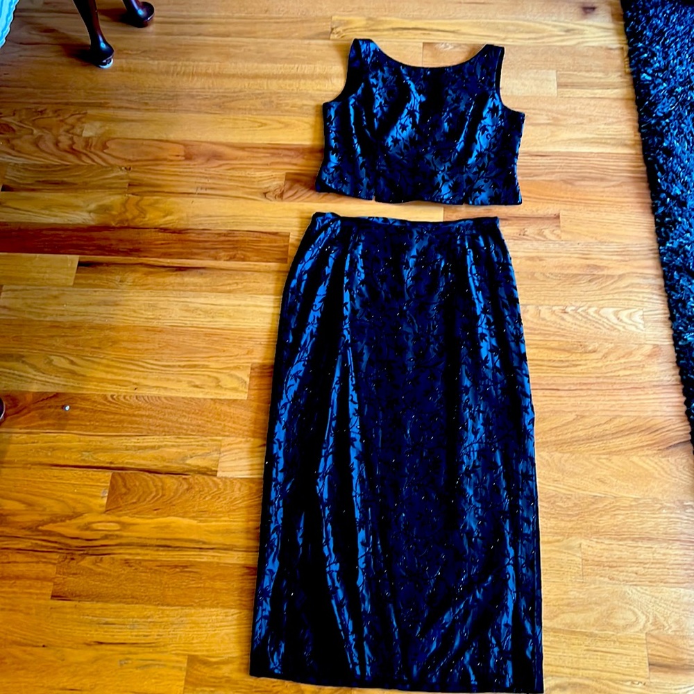 Gorgeous Vintage JS collections black beaded 2 peice formal dress   12/14